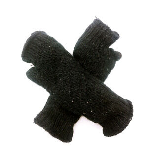 Lakhay's Black Hand Warmers 100% Wool Fleece Lined Knit Nepal Fingerless Gloves